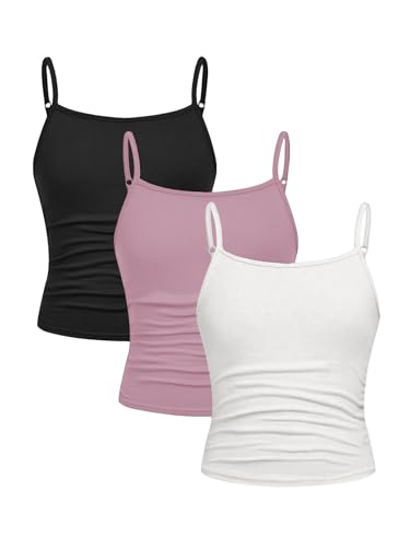 Image of SOLY HUX Girl's Tank Tops 3 Packs Cute Ruched Spaghetti Strap Camisole Slim Fit Undershirts