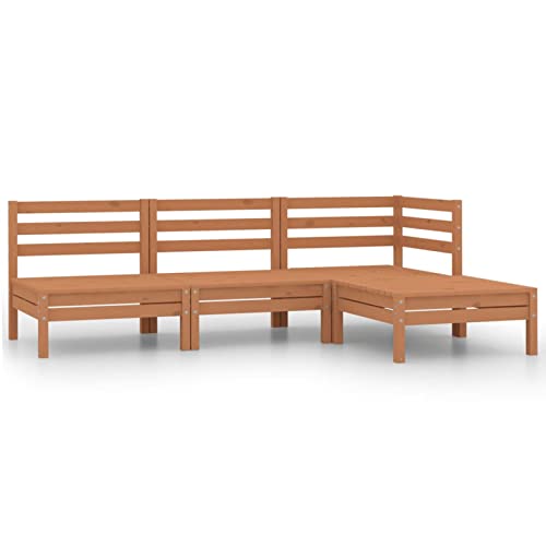 Salon de Jardin 4 pcs Bois de pin Massif Marron Miel,Patio Furniture,Table Et Chaise en Rotin,Salon De Jardin Textilene