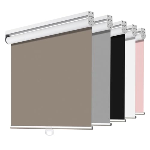 Joydeco Cordless Roller Shades Blackout Blinds for Windows Room Darkening Rolled Up Shades with Spring System, UV Protection Window Shades Door Blinds for Home and Office (52" W×75" H, Coffee)