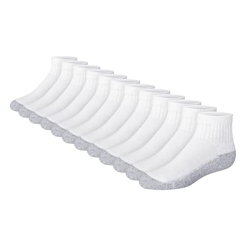 Hanes Boys Socks, Double Tough Cushioned Ankle And No Show, 12-pair Packs Athletic-socks, Ankle - White/Grey Bottom - 12 Pack, Medium US