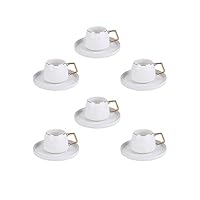KARACA Saturn Gold Turkish Coffee Cup Set of 6, (12 Piece) Espresso Cups with Saucers - 3.3 oz Small Porcelain Modern Set - Ideal for Serving Greek, Arabic Coffee