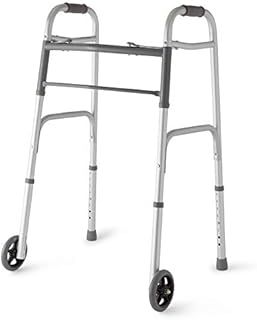 Medline Two-Button Folding Walker with Wheels, 5-Inch