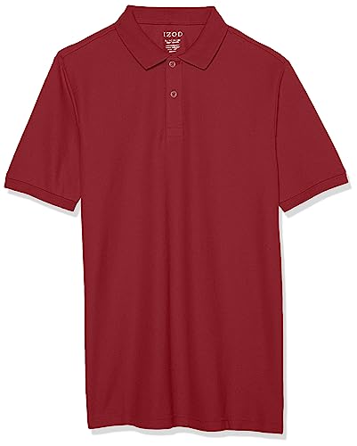 IZOD Boys' School Uniform Short Sleeve Polo Shirt, Button Closure, Comfortable & Soft Pique Fabric, Burgundy