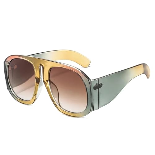 Lunettes de soleil surdimensionnées femmes C3 vert-marron monture steampunk chic