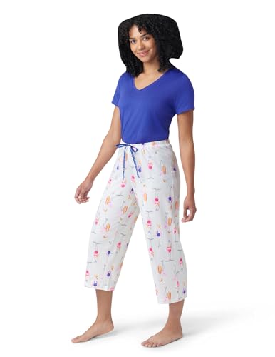 Image of HUE Women's Summer Vacation Pajama Separates, Soft, Whimsical Print Pjs with Tropical Beach Themes, Flip Flops, Cocktails