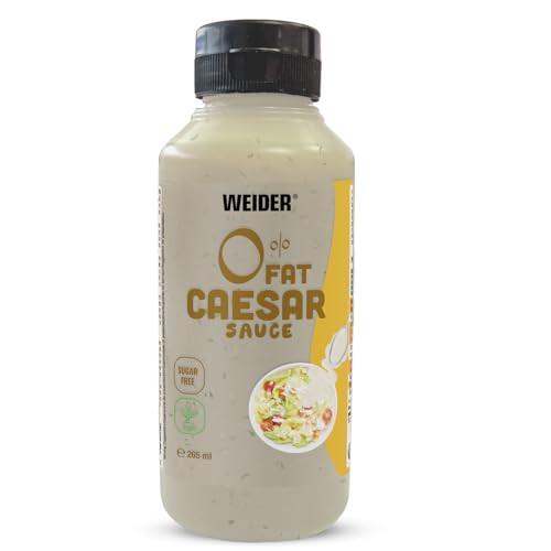 Weider Gourmet 0% Fat Caesar Sauce (265 ml), Salsa César 0% Grasas, 0% Azúcar, Bajo en Calorias, Vegano, Nueva Receta Mejorada y Deliciosa
