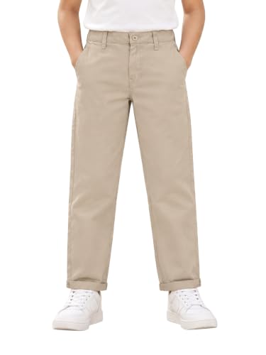 Image of KiddoPanti Boys 100% Cotton Twill Chinos Pant | Comfortable Regular Fit | 2 Side Pocket, 2 Back Pocket | Ankle Length | Back Elasticated Waistband with Button Zip Open Fly
