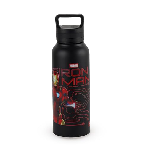 Image of CELLO Kidzbee Aqualoop 3D Iron Man Design Stainless Steel Kids Water Bottle For Daily Use 790 ml, Black | 3D Touch & Feel Print, Single Wall Fridge Safe Rustproof & Leakproof School Kids Water Bottle
