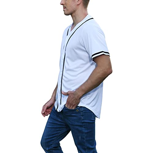 BAICAIYU Camiseta de Béisbol para Hombre, Manga Corta, Cuello en V, Botones, Rayas Anchas miniatura 3