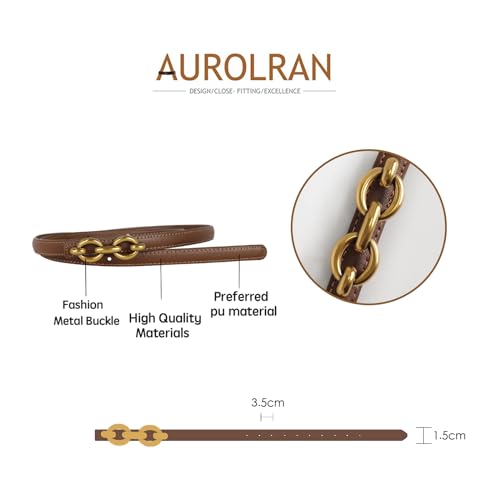 Image of Aurolran Women's Fashion Classic Metal Buckle Leather Belt with Jeans Dress