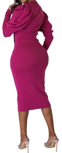 Image of Oxgmoky Women's Church Long Sleeve Sweater Dress Ribbed Bodycon Midi Work | Soft ribbed knit bodycon midi sweater dress with sleeveless cut and round neck for church, work and dinners