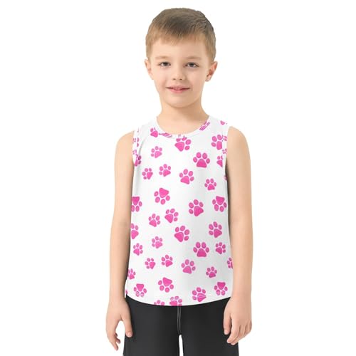 J JOYSAY Cartoon Paw Footprint Fuchsia Boys Tank Top Sleeveless Muscle Shirts Quick Dry Kids T-Shirts 3-15T2