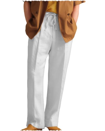 Linen Pants Men Casual 2025 Summer Beach Elastic Drawstring Waist Pants Travel Work Pant