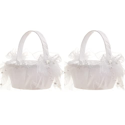 LPAYOK Lot de 2 grands paniers de mariage en dentelle avec poignées, 20 x 20 cm Cover