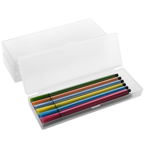 ZneOkoay 3 Packs Small Plastic Pencil Case Clear Boxes Stationery Storage Case with Hinged Lid and Snap Closure for Pencils,Pens and Crayon,Home School Office Supplies (white)