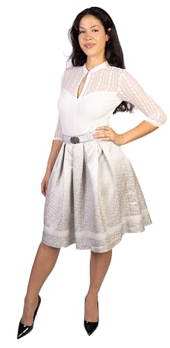 Trachtl Lena Faltenrock Dirndl Rock Trachtenrock Oktoberfest RÖCKE Knielang (36 Grau/Weiß)