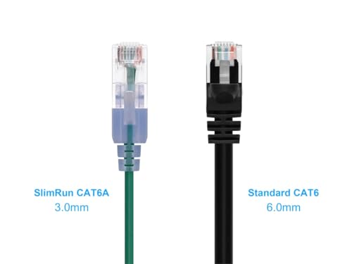 Image of Monoprice Cat6A 14ft Green 10-Pk Patch Cable UTP 30AWG 10G Pure Bare Copper Snagless RJ45 SlimRun Series Ethernet Cable