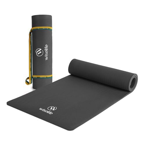 Image of WiseLife Classic Eco-TPE 8MM Yoga Mat with Yoga Strap for Men & Women | Extra Thick, Long & Wide Non-Slip, Anti-Tear Exercise Mat for Home, Gym, Workout, Fitness, Yoga & Pilates (Black)