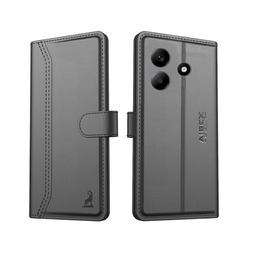Image of AIBEX Compatible for Redmi Note 14 SE 5G / Redmi Note 14 5G Flip Cover Leather Finish with Magnatic Closure | Inside TPU with Card Pockets | Wallet Stand | Complete Protection Flip Case -Black