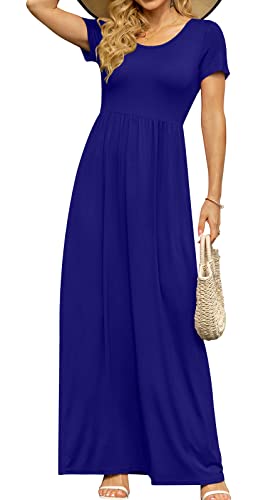 Image of DB MOON Womens 2026 Summer Maxi Dresses Casual Short Sleeve Empire Waist Spring Long Dress with Pockets