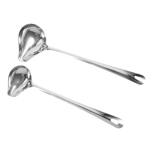 TOPPERFUN Cucharas Rociadoras De Salsa De Acero Inoxidable Grandes y Pequeñas, Cucharones Para Salsa De Restaurante, Mango Largo, Aptas Para Cocinar y Servir, Juego De 2 Piezas