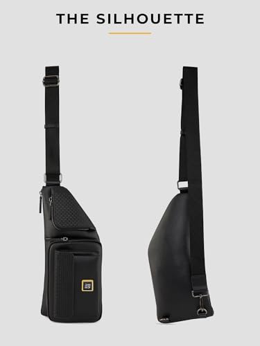 Image of EUME Kinetic Fanny Sling Bag | Waist Bag for Men & Women | Crossbody Waist Pouch with Zippered Compartments & Adjustable Strap | Charcoal Black