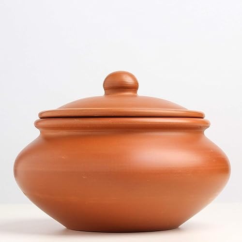 Image of AL-BISMI 1.3 Liter Chini Mitti Ke Bartan Clay Cooking Pot with Lid, Earthen Curd Pot, Biryani Handi, Curd Maker