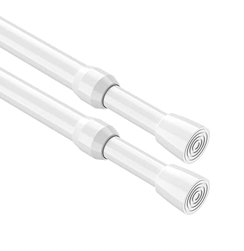 Image of MEXAU 2Pack Spring Tension Curtain Rod 26-39 inch White Small Tension Rod | Adjustable Curtain Rods No Dilling Extendable Spring Tension Rod Short Curtain Rod for Windows, Kitchen, Bookshelf, Closet