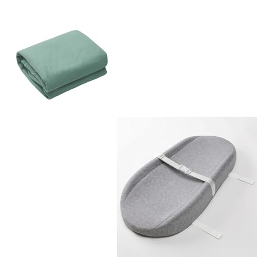 Image of Blissful Diary Changing Pad with Gray Cover + Green Pad Cover Only Bundle