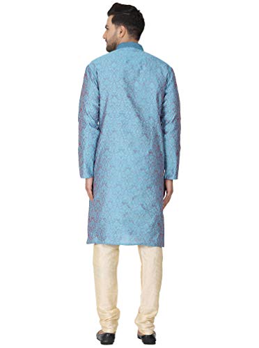 Image of Men's Jacquard Silk Embroidered Kurta Pyjama Set Paisley Thread Work Festive Party Dress