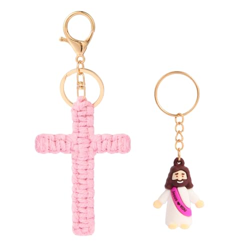 LITTLE JESUS Cute Pink Cross Keychain with Jesus for Women，