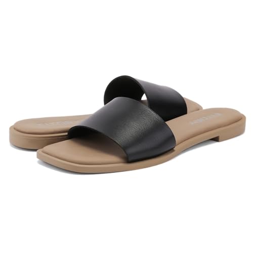 Image of FITORY Women's Slide Sandals Fashion Square Open Toe with Cushioned Footbed Slippers for Beach Size