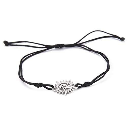 UNIFT Pentagram Sun Bracelet For Women & Men Stainless Steel Hollow Out Supernatural Double Rope Bracelet Charms Wicca Jewelry Gifts
