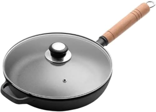 岩鉄鉄器 南部鉄器 フライパン 耐久性 岩鉄鉄器 鉄鍋 木製ハンドル 鋳鉄 揚げ焼き用対応 鉄製 炒め鍋 ダクタイルパン 南部鉄器 ホテル レストラン 家庭用 業務用 オール熱源対応 小型 一人暮らし用 実用 新しい家の贈り物 (27 cm,カバー)