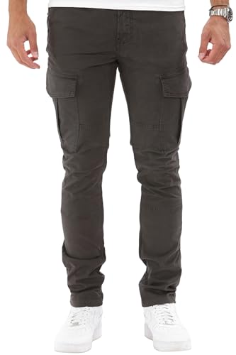 Soroor Cargo Trousers for Men UK, Slim Fit Tapered Cargo Pants Mens, Combat Trousers for Men UK for Work & Utility, Durable Mens Cargos | Dark Grey - 32L 34W | Stretch Twill Cotton Cargos