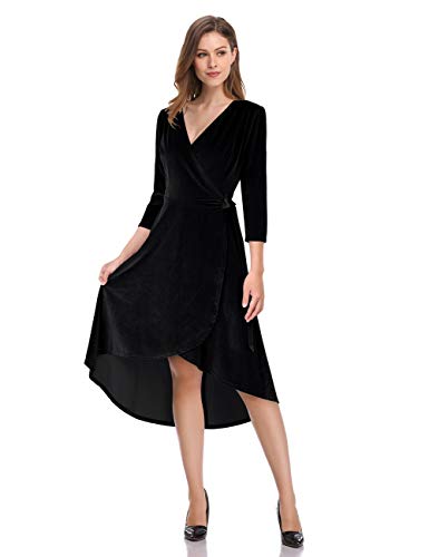 Leadingstar Women Velvet Smart Formal Party High Low Wrap LBD Dress (Black, M)