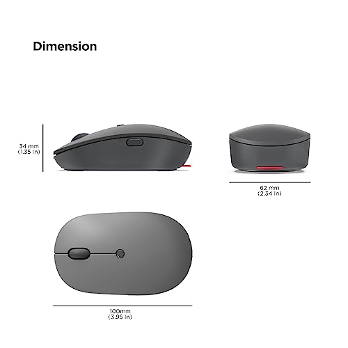 Lenovo Go USB-C Essential Wireless Mouse, 2.4 GHz Nano USB-C Receiver, Adjustable DPI, Rechargeable Battery, Ambidextrous, GY51C21210, Grey - image 3