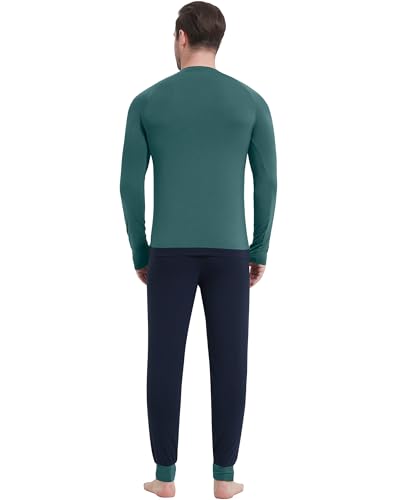 Image of NACHILA Mens Pajamas Set Long Sleeve Henley Sleepwear Top Soft Jogger Pants Pajamas Cool Pjs Set,Viscose Made from Bamboo