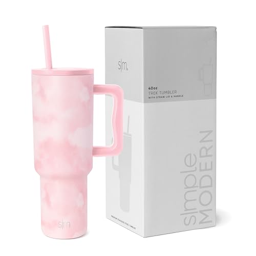 Image of Simple Modern 40 oz Trek Tumbler with Handle and Straw Lid | Cup Holder Friendly Insulated Stainless Steel Travel Mug | Blush Tie Dye