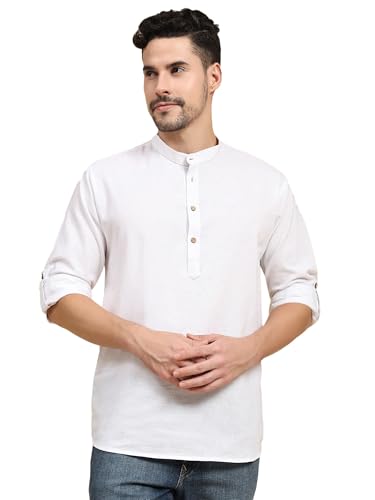 Image of SKAVIJ Men Solid Cotton Long Sleeve Casual Henley Kurta Shirt
