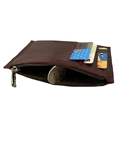 Real Leather Zipper Credit Card Holder - Handmade 100% Genuine Cow Leather Business Card Case Coin Purse Pocket Embossed Reptile Pattern - Lizard Burgundy2