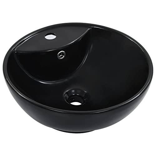 WIFESE Lavandino con Troppopieno in Ceramica Nero Lavabo Lavanderia Lavabo Da Esterno Lavabo Da Appoggio Lavatoio Ceramica Lavandino Bagno Da Appoggio Lavabo Bagno 46,5x46,5x18 cm