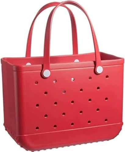 3 Sizes Waterproof Rubber Beach Tote Bag - Large/Medium/Small Waterproof, Sandproof, Washable, Lightweight Travel & Outdoor (red, Medium)