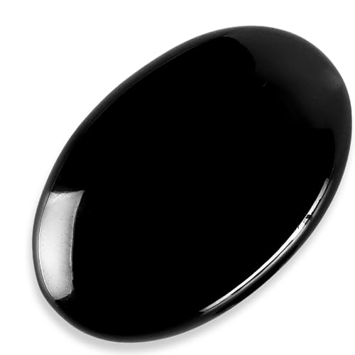 KALIFANO Obsidian Palm Stone with Healing & Calming Effects - High Energy Obsidiana with Information Card - Reiki Worry Crystal Used for Detoxification (Family Owned and Operated)