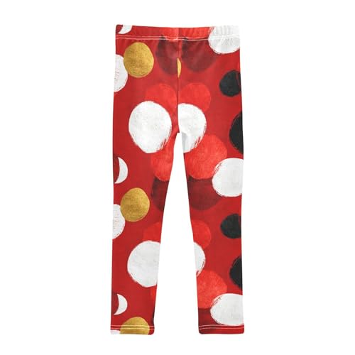 KLL Polka White Dots on Red Background Little Girls Active Leggings Stretch Full Length Athleisure Pants Gym2