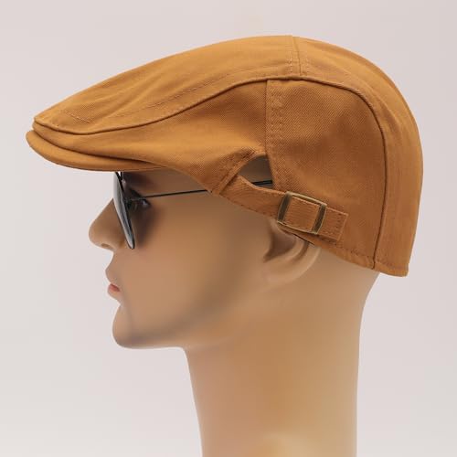 Image of ZLYC Men Cotton Flat Cap Summer Scally Ivy Gatsby Newsboy Beret Driver Cabbie Hunting Hat