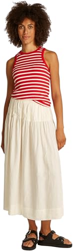 Tommy Hilfiger Damen Top Slim Rib Tank Top mit Stretch, Mehrfarbig (Primary Red/Ecru STP), L – Ansicht 6