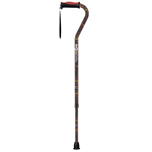 Adjustable Offset Handle Cane with Reflective Strap, Paisley - Hugo Mobility 731-454