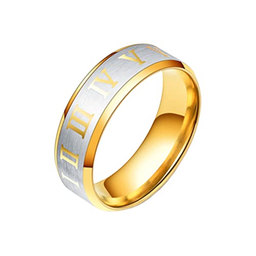 Image of PAURO Roman Numerals Wedding Band | Unisex Stainless Steel Jewelry, 8MM Classic Roman Numerals Couple Ring
