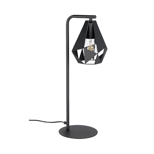 EGLO Tischlampe Carlton 5, Deko Tischleuchte Vintage, Nachttischlampe mit Lampenschirm, Wohnzimmerlampe aus schwarzem Metall, E27 Fassung